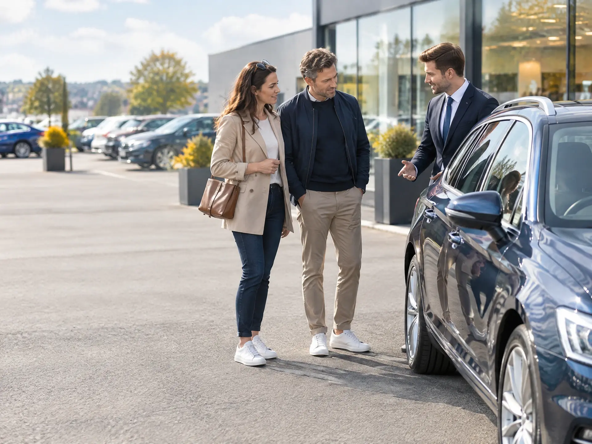 Car buyers at a dealership