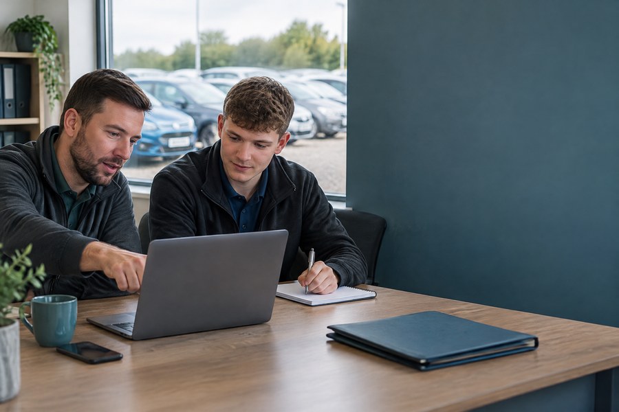 A dealer management system training session.