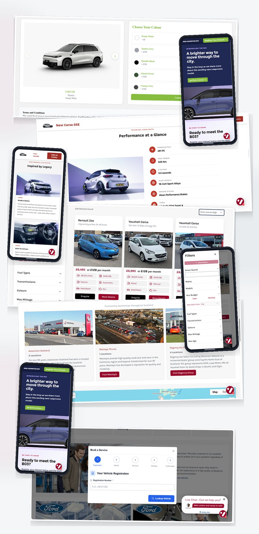 Scottish Vauxhall and Regency Car Sales website screens